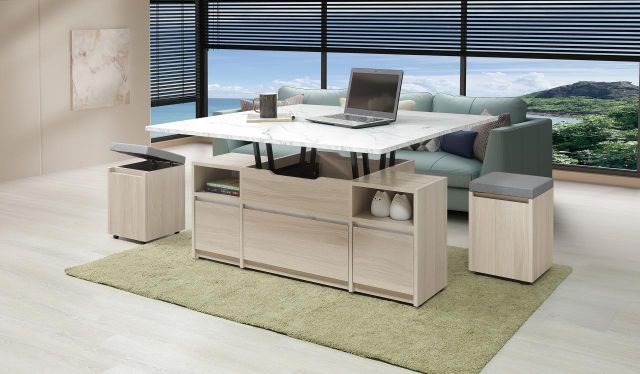 萊米克 4 尺仿石面升降茶几